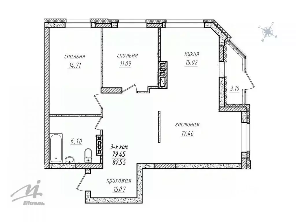 3-к кв. Алтайский край, Барнаул ул. 6-я Нагорная, 15Г/9 (82.0 м) - Фото 0