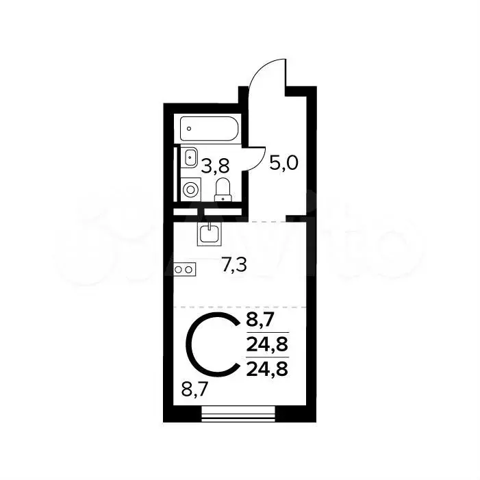 Квартира-студия, 24,8 м, 6/14 эт. - Фото 0