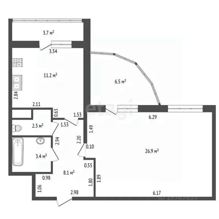 1-к кв. Санкт-Петербург ул. Матроса Железняка, 57 (51.9 м) - Фото 2