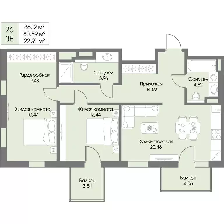 2-комнатная квартира: городской посёлок Рощино, ЖК Резиденция Рощино ... - Фото 1