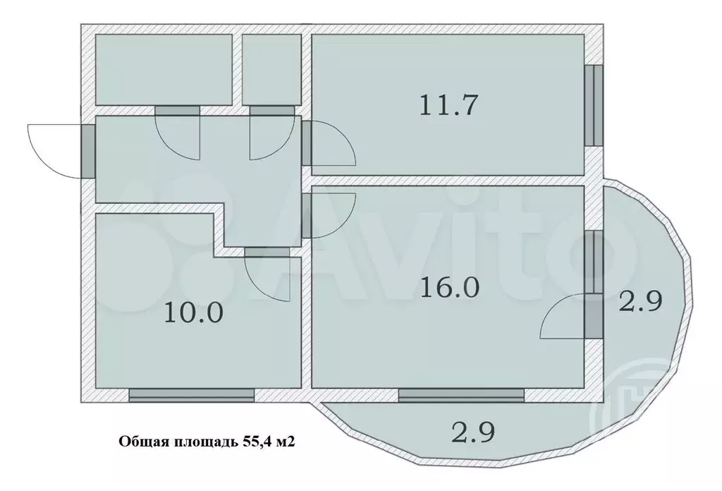 2-к. квартира, 55 м, 3/4 эт. - Фото 0