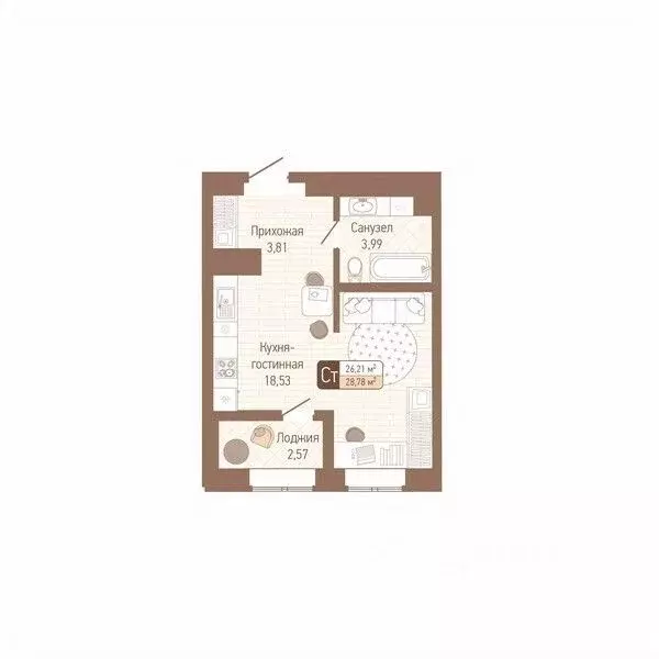 1-к кв. Тульская область, Тула Кулик жилой комплекс (27.5 м) - Фото 0