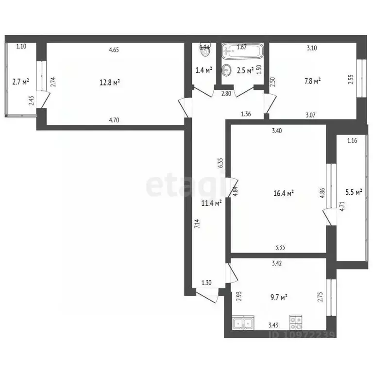 3-к кв. Башкортостан, Стерлитамак Вокзальная ул., 13 (62.0 м) - Фото 1
