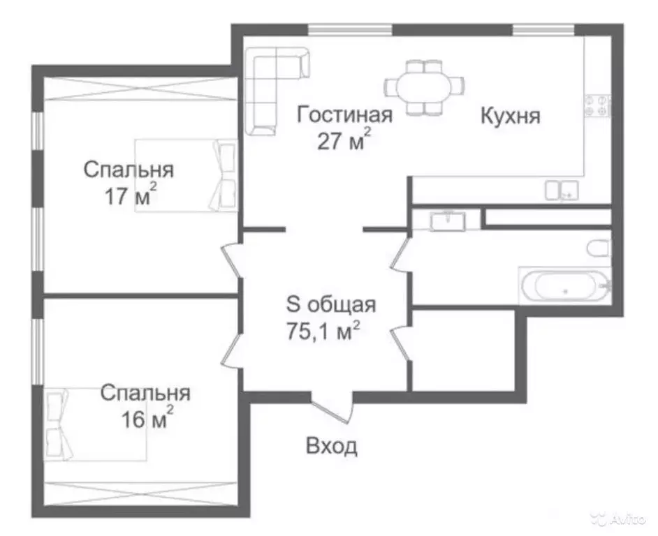 3-комнатная квартира: Москва, 3-я Фрунзенская улица, 4 (76 м) - Фото 1