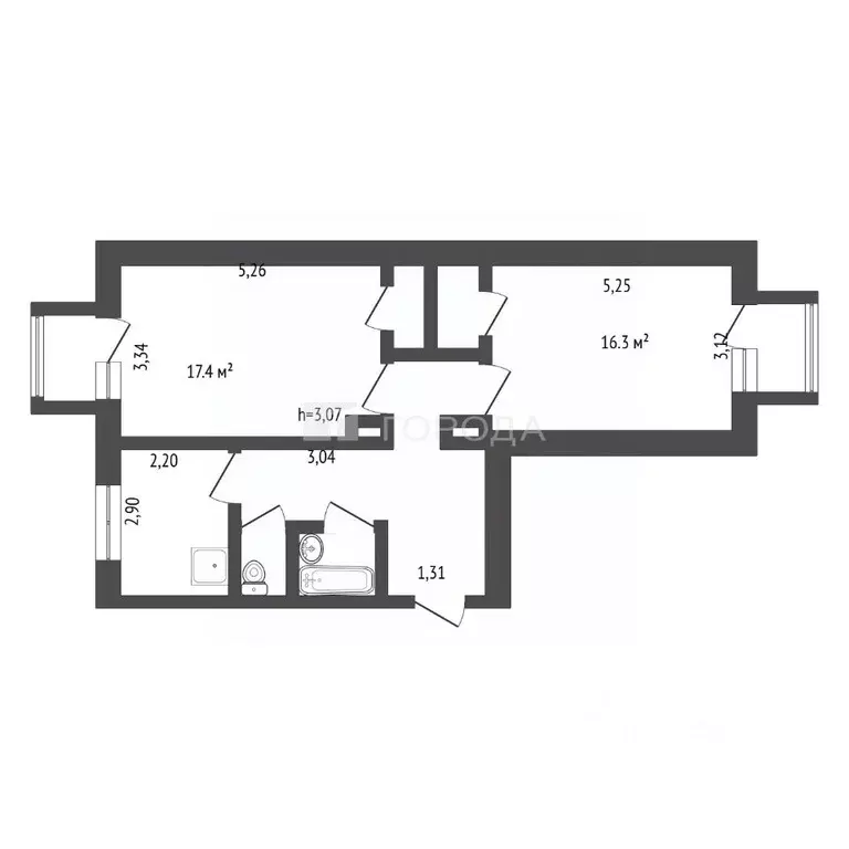 2-к кв. Кемеровская область, Новокузнецк просп. Металлургов, 48 (58.5 ... - Фото 2