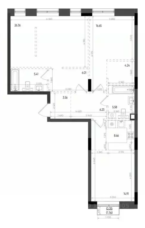 3-к кв. Татарстан, Казань Минтимер жилой комплекс (97.96 м) - Фото 1