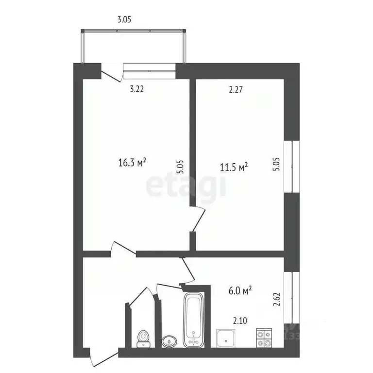2-к кв. Омская область, Марьяновка рп ул. Пономаренко, 2 (41.8 м) - Фото 1