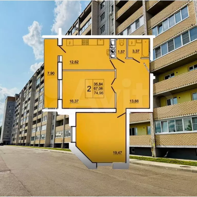 2-к. квартира, 75 м, 1/10 эт. - Фото 0
