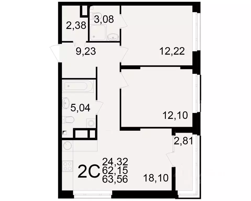 2-к кв. Рязанская область, Рязань Аура жилой комплекс (62.15 м) - Фото 1