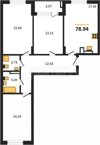 1-к. квартира, 39,1 м, 7/9 эт. - Фото 0