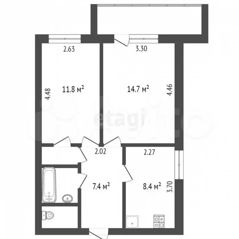 2-к. квартира, 49,9 м, 3/9 эт. - Фото 0