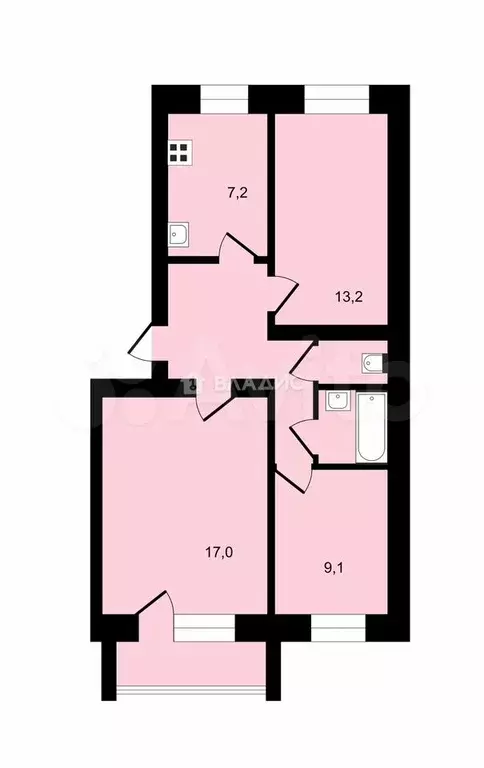 3-к. квартира, 61,3 м, 3/5 эт. - Фото 0