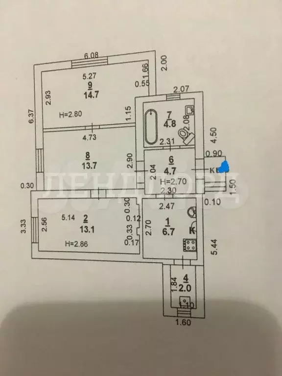 3-к. квартира, 59,7 м, 1/1 эт. - Фото 0