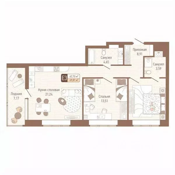 2-к кв. Тульская область, Тула Кулик жилой комплекс (66.29 м) - Фото 0
