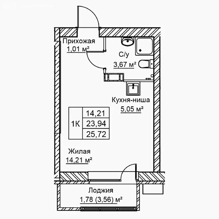 1-комнатная квартира: Волгоград, улица Голубева, 1к1 (25.72 м) - Фото 1