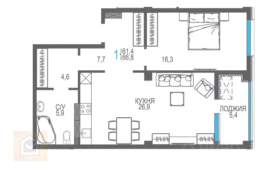 1-к кв. Севастополь ул. Токарева, 18 (66.8 м) - Фото 0