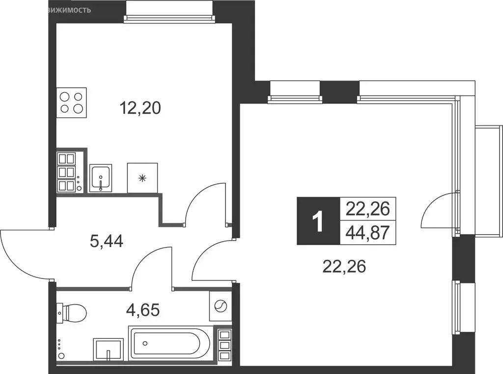 1-комнатная квартира: Ленинградская область, Гатчинский муниципальный ... - Фото 1
