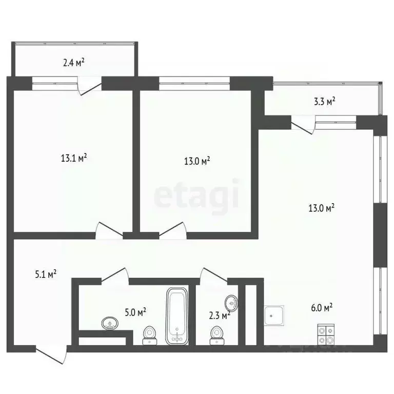 2-к кв. Тюменская область, Тюмень ул. Молодогвардейцев, 5к1 (63.3 м) - Фото 1