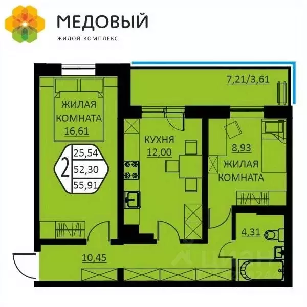 2-к кв. Пермский край, д. Кондратово ул. Г.Н. Нифантова, 12 (55.91 м) - Фото 0