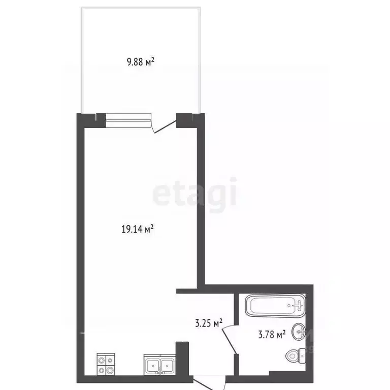 Студия Тюменская область, Тюмень ул. Стройотрядовская, 10 (30.0 м) - Фото 2