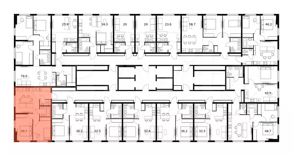 2-к. квартира, 49,7 м, 22/25 эт. - Фото 1