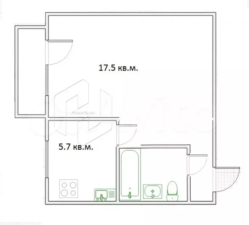 1-к. квартира, 31,1 м, 4/5 эт. - Фото 0