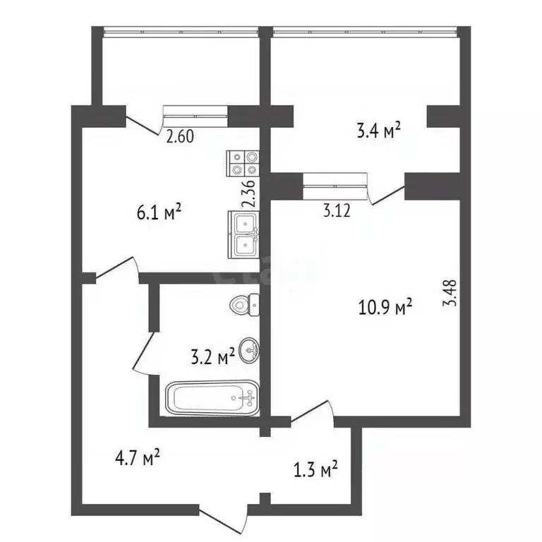 1-к кв. Севастополь ул. Генерала Жидилова, 42 (29.5 м) - Фото 2