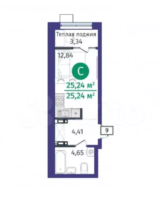 Квартира-студия, 25 м, 3/14 эт. - Фото 1