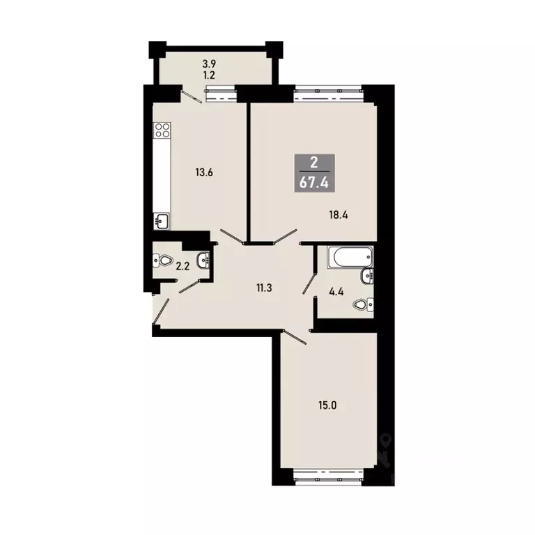 2-к кв. Омская область, Омск Гармония жилой комплекс (64.5 м) - Фото 1