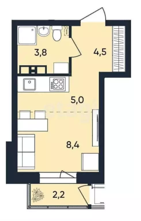 Квартира-студия: Пермь, Белозёрская улица, 30А (22.4 м) - Фото 1