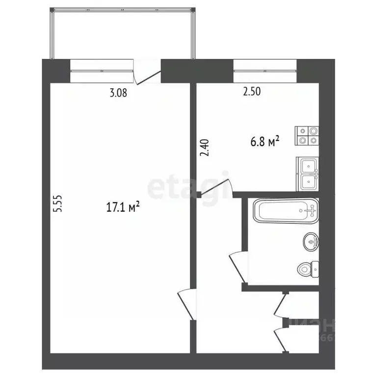 1-к кв. Томская область, Томск ул. Косарева, 25 (32.9 м) - Фото 2
