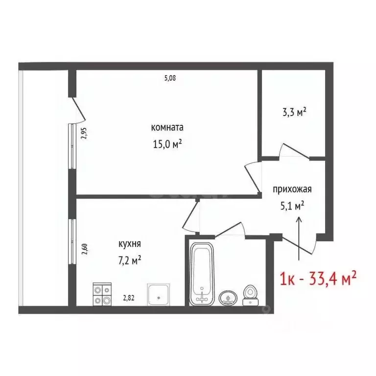1-к кв. Свердловская область, Екатеринбург ул. Восстания, 97 (33.4 м) - Фото 2