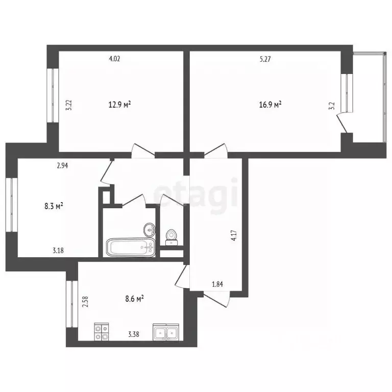 3-к кв. Белгородская область, Белгород Садовая ул., 30 (61.4 м) - Фото 2