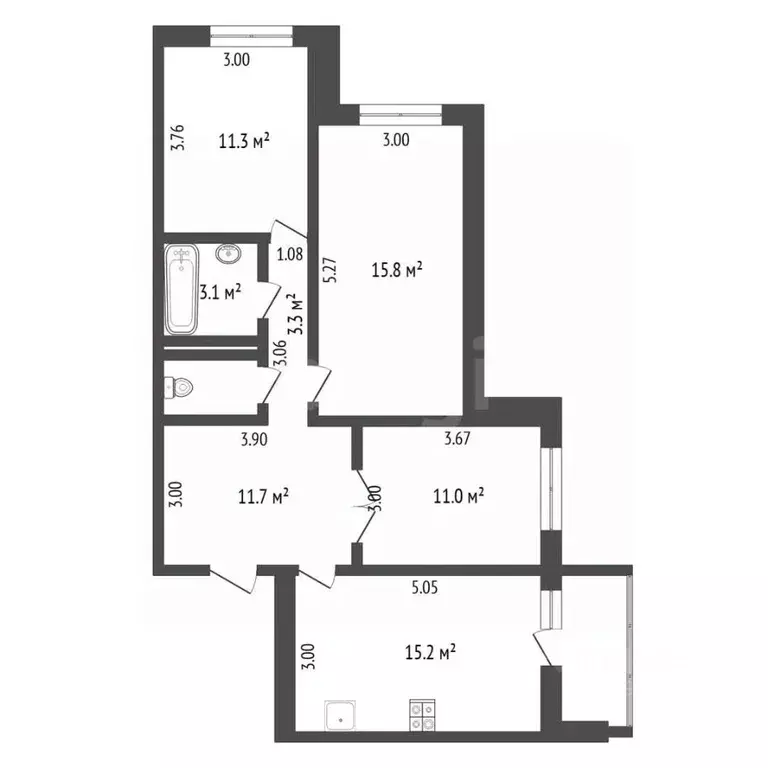 3-к кв. Тюменская область, Тюмень ул. Николая Зелинского, 19 (72.9 м) - Фото 2