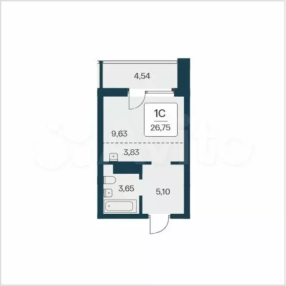 Квартира-студия, 26,8 м, 2/25 эт. - Фото 0