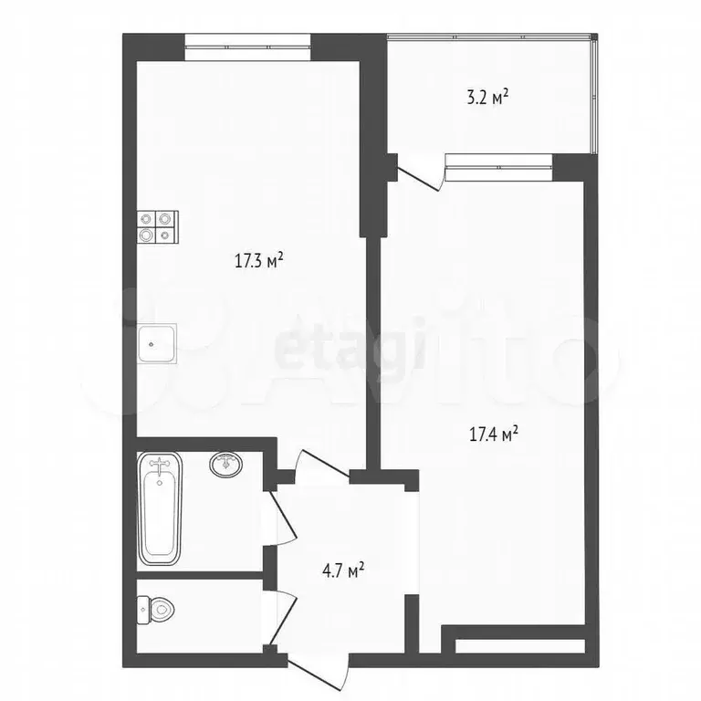 1-к. квартира, 33,1 м, 3/10 эт. - Фото 0