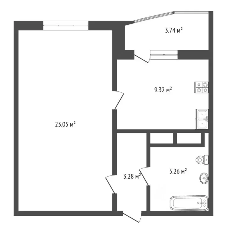 1-к кв. Тюменская область, Тюмень ул. Монтажников, 34 (41.0 м) - Фото 2