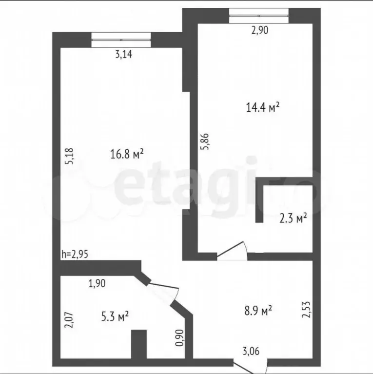 2-к. квартира, 49,8 м, 4/5 эт. - Фото 0
