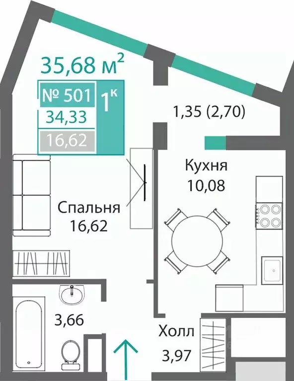 1-к кв. Крым, Симферополь Барбарис жилой комплекс (35.68 м) - Фото 0
