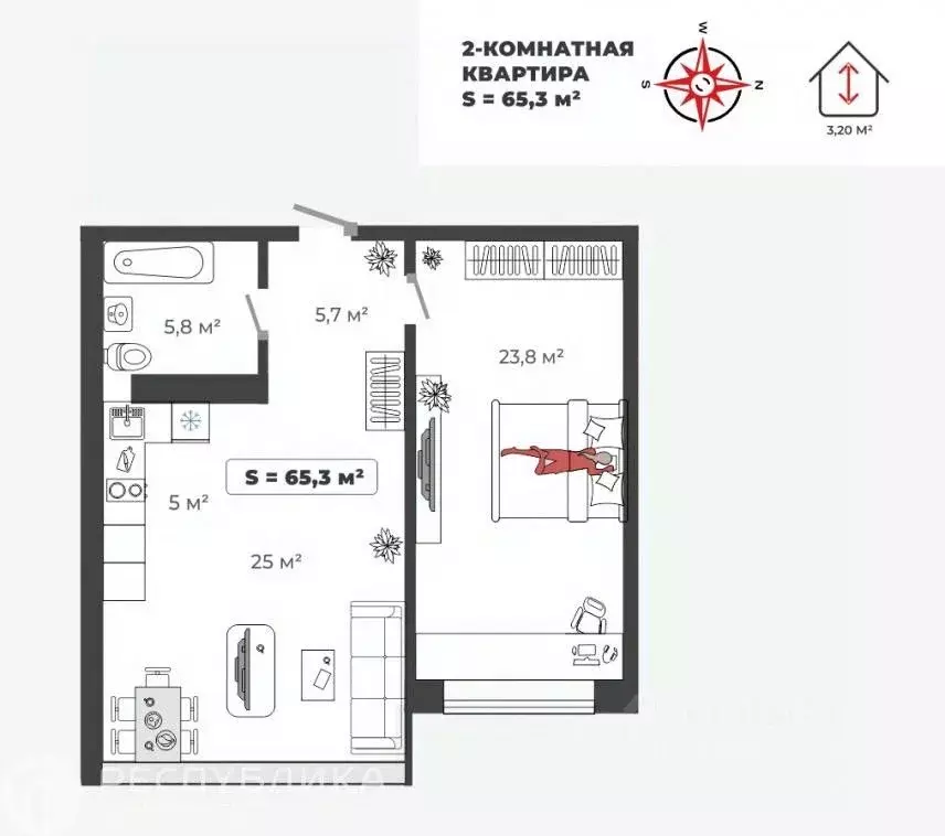 1-к кв. Хакасия, Абакан ул. Авиаторов, 1В/1 (65.3 м) - Фото 1