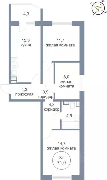 3-к кв. Ханты-Мансийский АО, Нефтеюганск 4-й мкр, 4 (71.0 м) - Фото 0