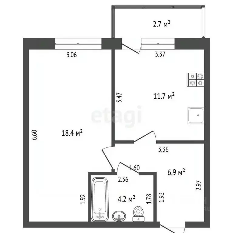 1-к кв. Тюменская область, Тюменский муниципальный округ, пос. ... - Фото 2