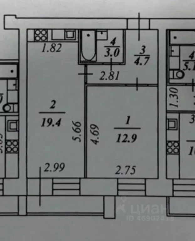 1-к кв. Вологодская область, Вологда ул. Возрождения, 82А (40.0 м) - Фото 2