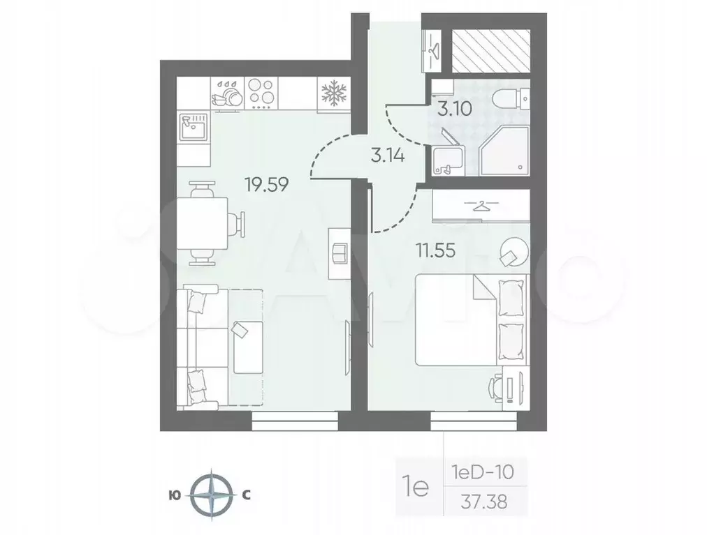 1-к. квартира, 36,5 м, 8/22 эт. - Фото 0