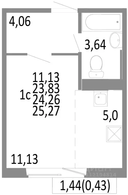 1-к кв. Челябинская область, Челябинск ул. Блюхера, 125В (24.26 м) - Фото 0