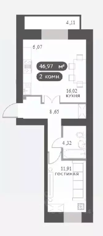 2-к кв. Красноярский край, Красноярск Академгородок мкр,  (46.97 м) - Фото 1