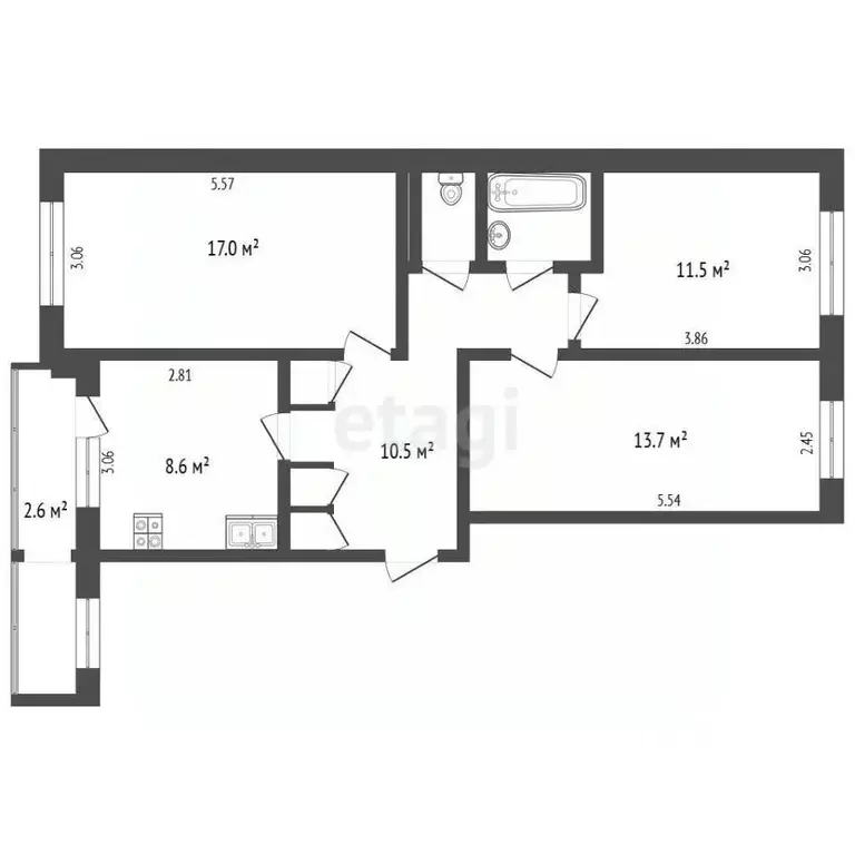 3-к кв. Псковская область, Псков ул. Новоселов, 42 (66.6 м) - Фото 2