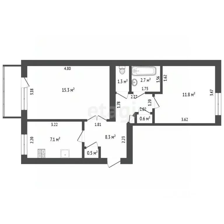 2-к кв. Кемеровская область, Юрга Ленинградская ул., 35 (47.7 м) - Фото 1