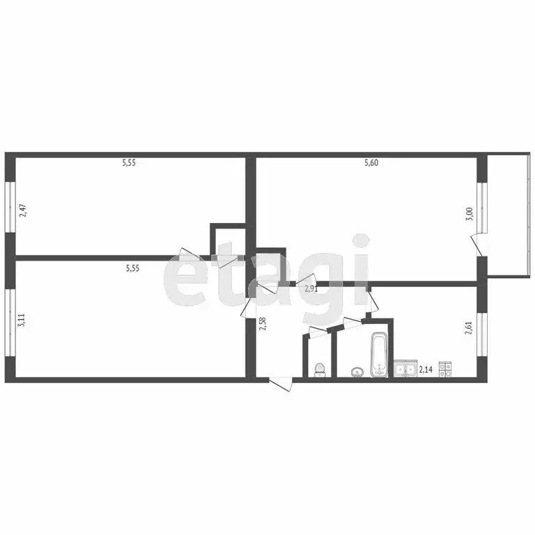 3-комнатная квартира: Гусь-Хрустальный, улица Маяковского, 6 (63.2 м) - Фото 0