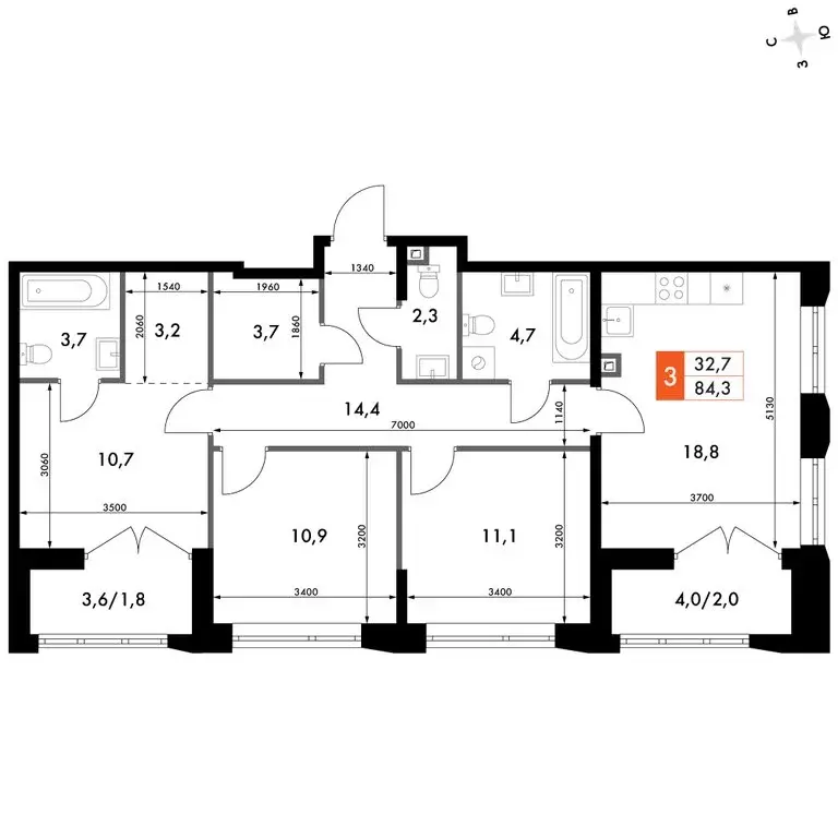 3-комнатная квартира: Нижний Новгород, историческая территория Старый ... - Фото 1